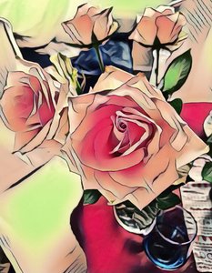 Rosas con cristal azul. de Margareta Uliarte
