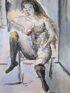 Desnudo sentado en azul