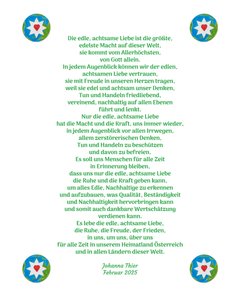 El amor noble y consciente nos aporta calma, alegría y paz en nuestro país, Austria, y en todos los países del mundo. de Johanna Thier