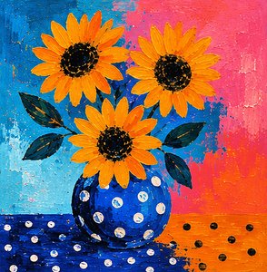 Girasoles en un torbellino de colores