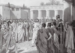 Congreso de los Estados del Peloponeso en Esparta, 432 a.C. (litografía) de A.C. Weatherstone