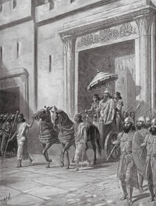 Reconocimiento de Esarhaddon como rey en Nínive (litografía)