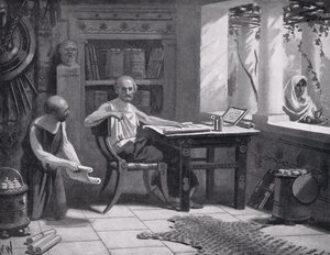 Jenofonte dictando su historia, ilustración de 