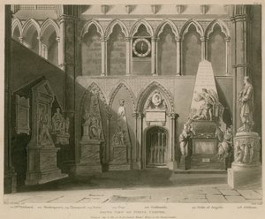 Vista sur del Rincón de los Poetas, Abadía de Westminster, Londres de A.C. and Villiers, H. Pugin