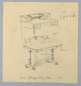 Diseño y boceto para "Mesa de escritura de caoba"