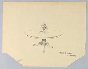 Diseño para una Mesa de Comedor de Caoba con un Florero