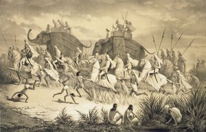 Cabalgata de caciques sijs en elefantes, de "Viaje a la India", grabado por Louis Henri de Rudder (1807-81) publicado en Londres de A. (after) Soltykoff