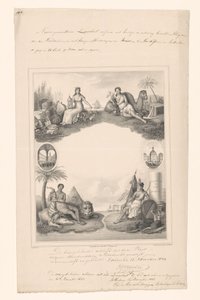 Diseño de portada con personificaciones de cuatro continentes de A. Bakker