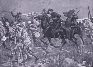 El trato de De Wet a los prisioneros de guerra británicos en la marcha (ilustración de After Pretoria: The Guerilla War, 1902) de A. C. Ball
