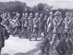 Funeral con honores militares de un prisionero bóer en Simonstown, de Después de Pretoria: La Guerra de Guerrillas publicado por Harmsworth Bros Limited, 1901