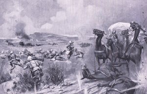 El ataque al convoy en Buffelspoort (ilustración de After Pretoria: The Guerilla War, 1902) de A. C. Ball