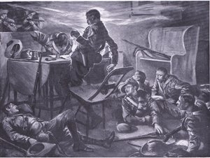 El asesinato de dos hombres de Comptons Horse mientras escribían cartas a casa (ilustración de After Pretoria: The Guerilla War, 1902)