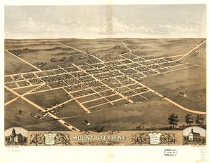 Vista aérea de Mount Sterling, condado de Brown, Illinois 1869. LOC 73693365 de A.; Chicago Lithographing Co. Ruger