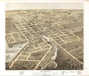 Vista de pájaro de la ciudad de Beaver Dam, Dodge Co., Wisconsin 1867. LOC 73694535 de A.; Chicago Lithographing Co. Ruger