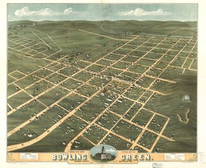 Vista aérea de la ciudad de Bowling Green, condado de Warren, Kentucky 1871. LOC 73693412
