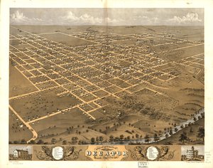 Vista aérea de la ciudad de Decatur, condado de Macon, Illinois 1869. LOC 73693354