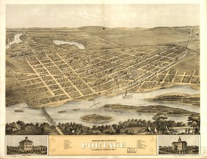 Vista aérea de la ciudad de Portage, Columbia Co., Wisconsin 1868. LOC 73694548 de A.; Chicago Lithographing Co. Ruger