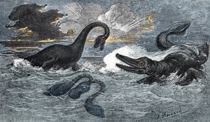 Plesiosaurio e ictiosaurio del Jurásico Inferior de A. Demarle