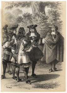 Encuentro en París entre Jean Racine (1639-1699) y Pierre Corneille (1606-1684). Grabado por A. Duruy en “Illustrations litteraires de la France; or, Galerie anecdotique de nos principaux auteurs ints par leurs acciones et leurs inscriptions” de J.B.