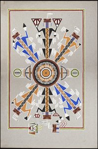 Dibujos que representan el lugar de enterramiento de "Cadunce", un "curandero" indio chippewa, una pintura de arena navajo y pinturas rupestres crow. de A. Grossman