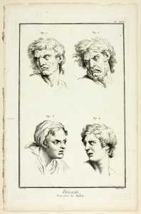 Dibujo: Expresiones de la emoción (odio o celos, ira, deseo, dolor físico), de Encyclopédie de A. J. Defehrt