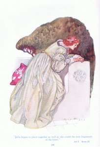 Julia comenzó a juntar lo mejor que pudo los fragmentos rotos de la carta (Dos caballeros de Verona), de Cuentos de Shakespeare pub. por Ward Lock & Co Ltd