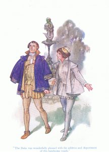 El duque estaba maravillosamente complacido con la dirección y el comportamiento de este apuesto joven (Noche de Reyes), de Cuentos de Shakespeare publicado por Ward Lock & Co Ltd