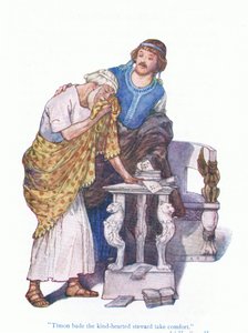 Timon pidió al bondadoso mayordomo que se consolara (Timón de Atenas), de Cuentos de Shakespeare pub. por Ward Lock & Co Ltd