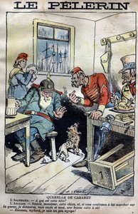 Cabaret Querelle: Caricatura sobre las guerras coloniales entre Inglaterra, Alemania, Francia y Estados Unidos en torno a la situación en Fachoda en África. Grabado por Lemot en “le Pèlerin” del 23 de abril de 1899 (La crisis de Fachoda: grave incidente di de A Lemot