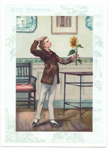 El observador de flores Tarjeta de Felicitación Victoriana de un estético adorando un girasol en éxtasis, c.1881 de A. Ludovici