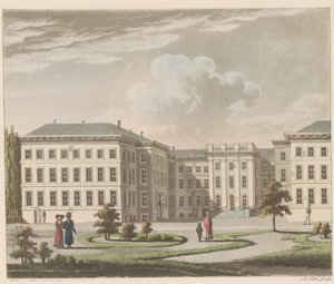 Palacio Noordeinde en La Haya, 1810-1825 Le Palais royal à La Haye, vu du jardin / El Palacio Real de La Haya, visto desde el lado del jardín (título sobre el objeto) de A. Lutz