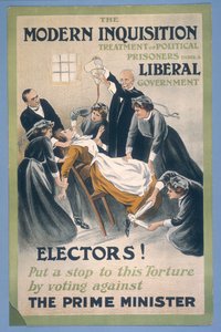 Una prisionera sufragista siendo alimentada a la fuerza, 1910