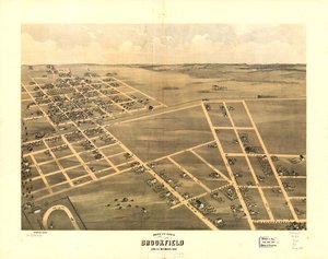 Vista aérea de Brookfield, condado de Linn, Misuri 1869. LOC 73693470