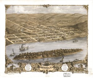 Vista aérea de la ciudad de Hermann, Gasconade Co., Missouri 1869. LOC 73693476 de A. Ruger
