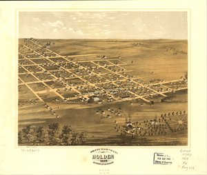 Vista aérea de la ciudad de Holden, Condado de Johnson, Misuri 1869. LOC 73693477