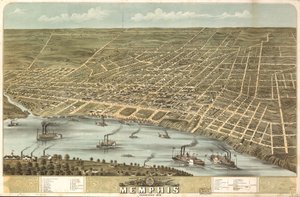 Vista de pájaro de la ciudad de Memphis, Tennessee 1870. LOC 73694530