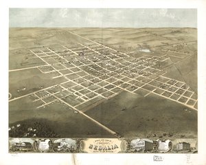 Vista aérea de la ciudad de Sedalia, condado de Pettis, Misuri 1869. LOC 73693491