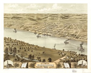 Vista aérea de la ciudad de Washington, condado de Franklin, Misuri 1869. LOC 73693493