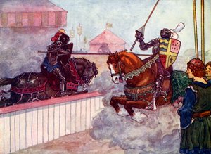 El conde cabalgó una y otra vez hacia Eduardo hasta que su lanza se astilló en su mano, c1270, 1905