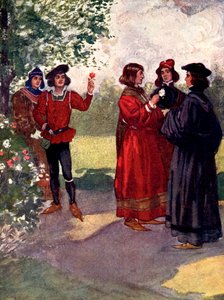 ...Los nobles arrancaron rosas rojas o blancas y las pusieron en sus gorras, siglo XV, 1905 de A. S. Forrest