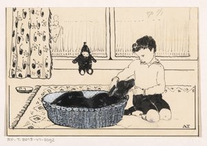 Niño acariciando a un perro de A. Tinbergen (signed by artist)