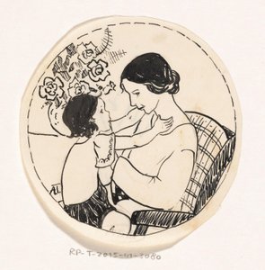 Niña en el regazo de su madre de A. Tinbergen (signed by artist)