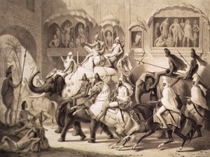 Una calle en Lahore, de Viaje en India, grabado por Louis Henri de Rudder (1807-81) 1842 de A. after Soltykoff