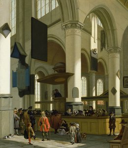 Interior de la Oude Kerk, Delft, con un predicador de A. and Streeck, H. van Storck