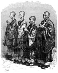 Budistas en oración, Japón, siglo XIX de A. de Neuville