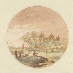 Paisaje con un pescador y un castillo de Aarnout ter Himpel