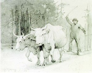 Un campesino francés conduciendo bueyes de Abbott Handerson Thayer
