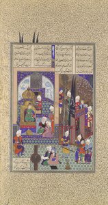 Los Sabios del Shah Aprueban el Matrimonio de Zal, Folio 86v del Shahnama, ca. 1525-30 de 