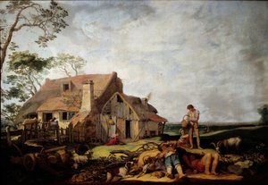 Paisaje con campesinos descansando de Abraham Bloemaert