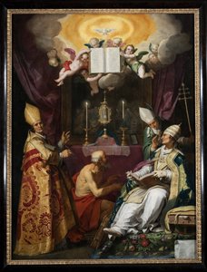 ""los cuatro padres de la iglesia"" Representación de San Ambrosio de Milán, San Agustín de Hipona, San Gregorio Magno y San Jerónimo - Pintura de Abraham Bloemaert (1566-1651) de Abraham Bloemaert